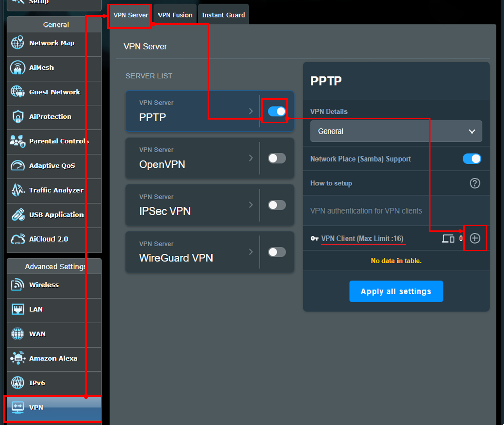 How do I enable VPN on my Asus router?