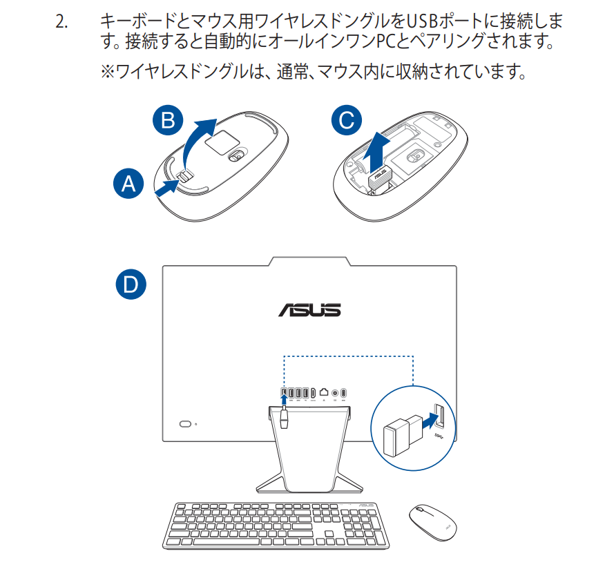 ASUS　キーボードとマウス All-in-One PC] ワイヤレスキーボード / マウスを動作する為の